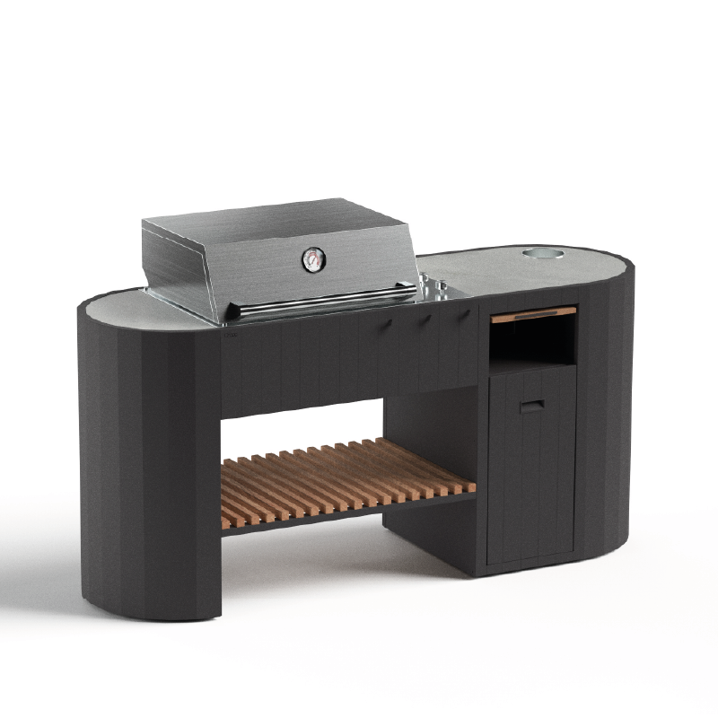 Q-Boo OVO GM buitenkeuken zwart staal – Gasbarbecue met Dekton Kreta werkblad