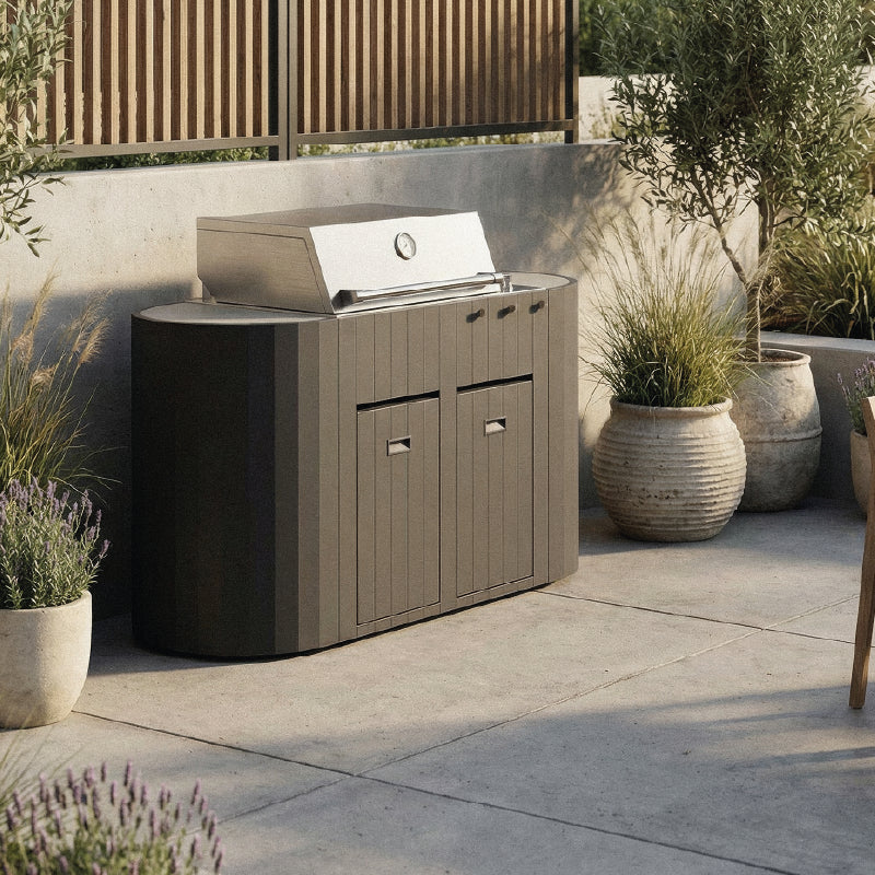 Q-Boo OVO GS buitenkeuken zwart staal – Gasbarbecue met Dekton Kreta werkblad