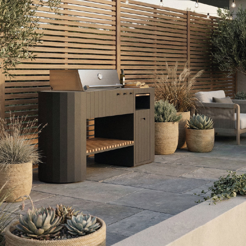 Q-Boo OVO GM buitenkeuken zwart staal – Gasbarbecue met Dekton Kreta werkblad