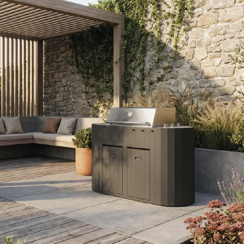 Q-Boo OVO GS buitenkeuken zwart staal – Gasbarbecue met Dekton Kreta werkblad