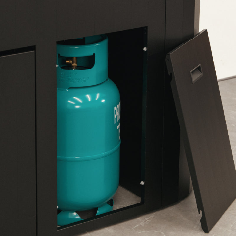 Q-Boo OVO GS buitenkeuken zwart staal – Gasbarbecue met Dekton Kreta werkblad